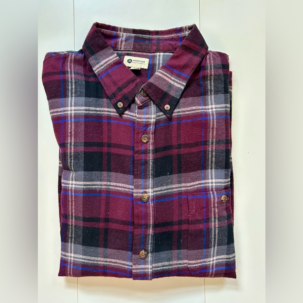 HAGGAR CLOTHING FLANNEL LONG SLEEP BUTTON FRONT XXL